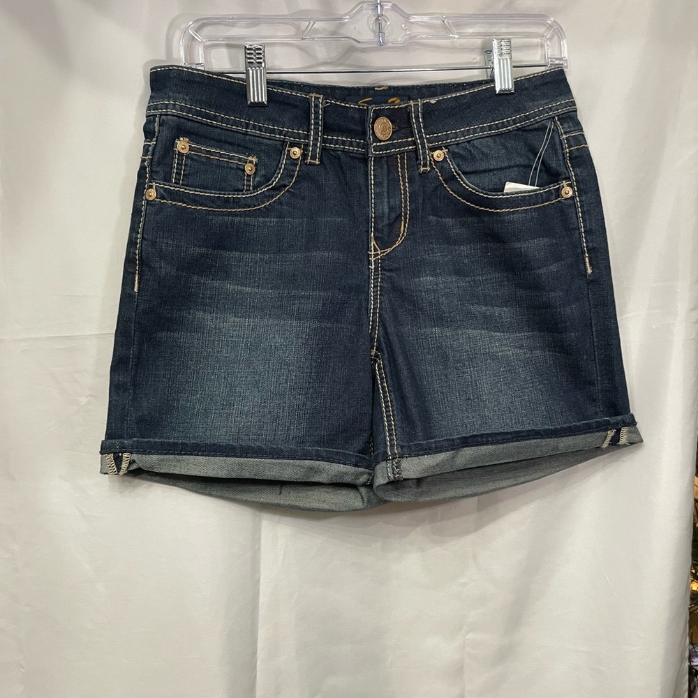 Seven7 Blue Jean Shorts with Cuffed Hem and Vintage Look
